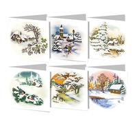 RuiDay Diamond Art Christmas Cards, Christmas Diamond Art Glitter Greeting Christmas Cards, Creative Diamond Art Cards for Xmas Birthday Greeting Festival Postcards (6PCS - Landscape)