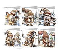 RuiDay Diamond Art Christmas Cards, Christmas Diamond Art Glitter Greeting Christmas Cards, Creative Diamond Art Cards for Xmas Birthday Greeting Festival Postcards (6PCS - Winter Gnome-A)