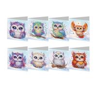 RuiDay Diamond Art Christmas Cards, Christmas Diamond Art Glitter Greeting Christmas Cards, Creative Diamond Art Cards for Xmas Birthday Greeting Festival Postcards (Owl A 8pcs)