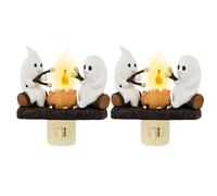 RuiDay Ghost Campfire Flickering Night Light, Plug-in Ghost Pumpkin Halloween Decorations (2 Pcs)