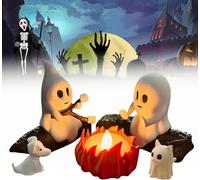 RuiDay Ghost Campfire Nightlight, Ghost Campfire Gathering, Halloween Ghost Statue Lamp, Cute Spooky Statue Halloween Decorations for Home Mantel (Dog+Cat)