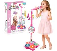 RuiDay Kids Microphone with Stand, All in One Microphone Toy, Musical Microphone with Music & Light, Adjustable Height, Sing Musical Toy for Girls Boys Singing (Pink)