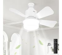 RuiDay LED Ceiling Fans with Lights, E27 Ceiling Fan Light with Remote, Aromatherapy Timer 3 Speed 3 Color Diming, 30W Small Socket Fan Light for Bedroom (Grey, Large Remote)