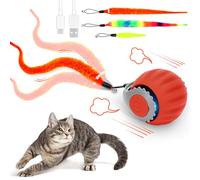 RuiDay Speedy Tail 3.0 Cat Toy, 2025 NEW Interactive Cat Toy, Three Mode Switching interactive cats ball, Two Speed Adjustment, Interactive cat toys for Indoor/Outdoor (Red - Long Tail)