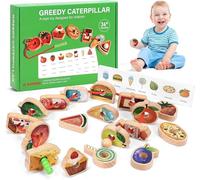 RuiDay Wooden Greedy Caterpillar Threading Toys, with 18 Blocks & 8 Cards