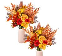 Ruidazon 2 Pcs Artificial Fall Flowers Bouquets, 21.6” Autumn Fake Silk Orange Flowers Wedding Bouquets with Fall Florals Stems for Bridal Bridesmaid, Rustic Home Thanksgiving Table Centerpiece Decor