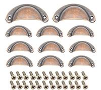 Ruidee 12 Picecs Shell Cup Handles Vintage Half Moon Drawer Pull Handle with Screws for Cabinet Cupboard Dresser Wardrobe Drawer (Red Bronze)