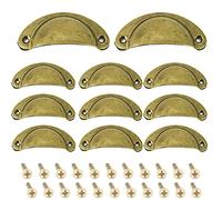 Ruidee 12 Picecs Shell Cup Handles Vintage Half Moon Drawer Pull Handle with Screws for Cabinet Cupboard Dresser Wardrobe Drawer (Brass)