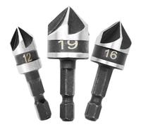 Ruidee 3 Pcs Countersink Drill Bits Set Hex Shank Wood Drilling Bits High Speed Steel Chamfering Drill Bit 5 Flute 90 Degree Center Punch Tool Quick Change Bit (LJZ-3)