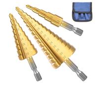 Ruidee 3Pcs Step Bits Set HSS Step Cone Drill Bit 4-12/4-20/4-32mm High Speed Steel Step Drill Bits for Wood Metal Aluminum (JZT/4-32mm)