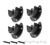 Ruidee 4PCS Flange Socket Stainless Steel U-shaped Rod Support Set for Closet, Wardrobe, Bathroom, Kitchen, etc (FL/Black/25MM)