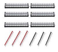 Ruidee Pack of 12 Screw Terminal Block Double Row 12 Position Terminal Strip 600V25A + Pre-Insulated Terminal Barrier Strip Red/Black 400V25A (D2512)