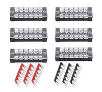 Ruidee Pack of 12 Screw Terminal Block Double Row 6 Position Terminal Strip 600V25A + Pre-Insulated Terminal Barrier Strip Red/Black 400V25A (D2506)