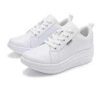 RUIDENG Platform Sneakers for Women Walking All Day | Slip Resistant Work Shoes for Women Comfortable | 2 Inch Thick Wedge Rocker Bottom, All White 25148, 2 UK