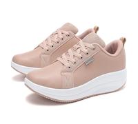 RUIDENG Platform Sneakers for Women Walking All Day | Slip Resistant Work Shoes for Women Comfortable | 2 Inch Thick Wedge Rocker Bottom, Pink 25148, 3 UK