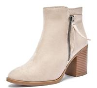 Ruiee Women's Ankle Boots Chunky Heeled Booties Classic Casual Comfortable Fall Winter Pointed Closed Toe Short Boots for Women.240978 Beige MF UKSize5.5