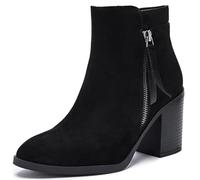 Ruiee Women's Ankle Boots Chunky Heeled Booties Classic Casual Comfortable Fall Winter Pointed Closed Toe Short Boots for Women.240978 Black MF UKSize6