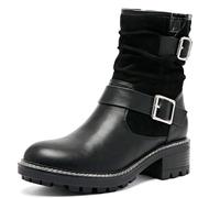 Ruiee Women's Ankle Boots Slouchy Flat Ladies Booties Low Chunky Heeled Riding Combat Boot Comfortable Casual Round Toe Short Boots for Women.240963 Black MF UKSize7.5