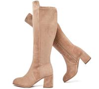 Ruiee Women's Extra Wide Calf Knee High Boots True Wide Width Chunky Heeled Boot Comfortable Plus Size Tall Long Gogo Boots for Women., Beige Mf 370, 9.5 X-Wide