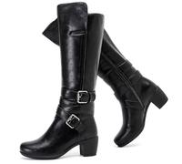 Ruiee Women's Knee High Boots Fashion Comfort Chunky Heeled Tall Boots Classic Pointed Toe Fall Winter Low Mid Heel Long Boots for Women.230303 Black LPU UKsize5