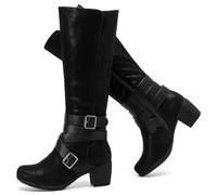 Ruiee Women's Knee High Boots Fashion Comfort Chunky Heeled Tall Boots Classic Pointed Toe Fall Winter Low Mid Heel Long Boots for Women.230304 Black ZPU UKsize7