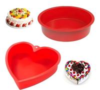 RUIENGCOMM 2 Pcs Cake Mould Silicone Baking Pan Silicone Heart Shaped Tin Round Cake Baking Pan Nonstick Red Mould Heart Pan for Layer Cheesecake Rainbow Bakeware