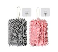 RUIENGCOMM 2Pcs Chenille Hand Towels Soft Absorbent Hand Towels for Bathroom Kitchen Multipurpose Fuzzy Ball Towel Set Bathroom Accessory for Kitchen and Bathroom