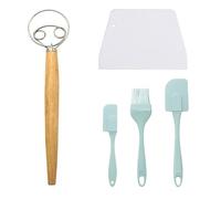 RUIENGCOMM 5 Pcs Bread Dough Whisk Double Eyes Stainless Steel Danish Dough Whisk Egg Beater with Wooden Handle Bread Dough Mixer Accessories Tool for Kitchen Perfect Baking