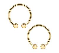Ruifan 2PCS 316L Surgical Steel Non-Piercing Fake Faux Clip On Septum Nose Hoop Ring Body Jewelry Piercing Unisex 20 Gauge 5/16"(8mm) - Gold