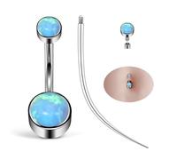 Ruifan ASTM F136 Titanium Belly Button Rings 14G Blue Opal Jeweled Cylinder Belly Navel Rings 10mm Bar Body Piercing Jewelry Navel Ring With 1PCS Curved Piercing Taper