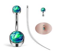 Ruifan ASTM F136 Titanium Belly Button Rings 14G Green Opal Jeweled Cylinder Belly Navel Rings 10mm Bar Body Piercing Jewelry Navel Ring With 1PCS Curved Piercing Taper