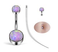 Ruifan ASTM F136 Titanium Belly Button Rings 14G Pink Opal Jeweled Cylinder Belly Navel Rings 10mm Bar Body Piercing Jewelry Navel Ring With 1PCS Curved Piercing Taper