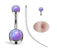 Ruifan ASTM F136 Titanium Belly Button Rings 14G Purple Opal Jeweled Cylinder Belly Navel Rings 10mm Bar Body Piercing Jewelry Navel Ring With 1PCS Curved Piercing Taper