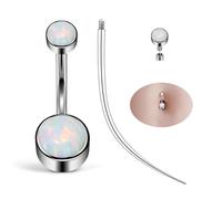 Ruifan ASTM F136 Titanium Belly Button Rings 14G White Opal Jeweled Cylinder Belly Navel Rings 10mm Bar Body Piercing Jewelry Navel Ring With 1PCS Curved Piercing Taper