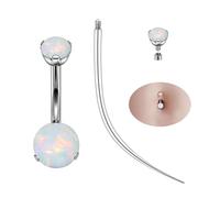 Ruifan ASTM F136 Titanium Belly Button Rings 14G White Opal Round Belly Navel Rings 10mm Bar Body Piercing Jewelry Navel Ring With 1PCS Curved Piercing Taper