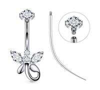 Ruifan ASTM F136 Titanium Belly Button Rings Butterfly Cubic Zircon Hypoallergenic Internally Threaded 14G Navel Body Piercing Jewelry 10mm 12mm 14mm For Women, 12MM - Five CZ, Metal Cubic Zirconia
