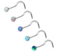 Ruifan ASTM F136 Titanium Nose Rings 18G Jeweled Mix Color Round Opal Nose Studs Ring Screw Hypoallergenic Body Piercing Jewelry for Women 2.5mm 5PCS