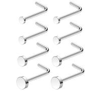 Ruifan ASTM F136 Titanium Nose Rings 22G Nose Studs Ring L-Shaped Piercing Jewelry for Women Men Flat Top 1.5mm 2mm 2.5mm 3mm 8PCS