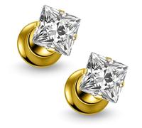 Ruifan Gauges For Ears ASTM F136 Titanium Square Clear CZ Single Flare Tapers Screw Tunnel Gauges Earrings Ear Expander Stretching Kit Plugs Piercing For Women Men 10G 8G 6G 4G 2G 0G 00G, 6G = 4.0mm