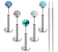 Ruifan Titanium Flat Back Lip Rings Threadless Push in Earrings Studs Nose Rings 20G 18G 16G Jeweled Mix Colors Opal Tragus Cartilage Lobe Rook Helix Conch Labret Medusa Piercing Jewelry for Women Men