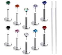 Ruifan Titanium Flat Back Lip Rings Threadless Push in Earrings Studs Nose Rings 20G 18G 16G Jeweled Mix Colors CZ Tragus Cartilage Lobe Rook Helix Conch Labret Medusa Piercing Jewelry for Women Men