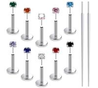 Ruifan Titanium Flat Back Lip Rings Threadless Push in Earrings Studs Nose Rings 20G 18G 16G Mix Colors CZ Tragus Cartilage Lobe Rook Helix Conch Labret Medusa Nostril Piercing Jewelry for Women Men