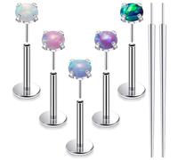 Ruifan Titanium Flat Back Lip Rings Threadless Push in Earrings Studs Nose Rings 20G 18G 16G Mix Colors Opal Tragus Cartilage Lobe Rook Helix Conch Labret Medusa Nostril Piercing Jewelry for Women Men