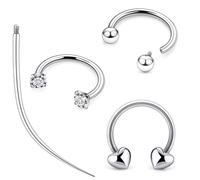 Ruifan Titanium Horseshoe Nose Ring 16G Cubic Zircon Heart Septum Rings Piercing Jewelry Internally Threaded Cartilage Conch Helix Rook Tragus Lip Earring Hoop Eyebrow For Women Men 8mm 10mm, 8 mm