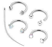 Ruifan Titanium Horseshoe Nose Ring 16G Cubic Zircon Opal Septum Rings Piercing Jewelry Internally Threaded Cartilage Conch Helix Rook Tragus Lip Earring Hoop Eyebrow For Women Men 8mm 10mm, 8 mm