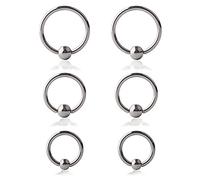Ruifan Womens 6Pcs Surgical Steel Captive Bead Rings Prince Albert Pa Nipple Nose Eyebrow Tragus Lip Ear Hoop Ring Piercing 14G 10Mm,12Mm,14Mm