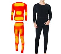 RUIFANG Men's Heated Thermal Underwear set, USB Electric Thermal Shirt and Warm Pants, Winter Cold Weather Base Layer Set,Black,XL