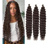 RuiFei Ocean Wave Crochet Hair Extensions 30% Human Hair Mixed Deep Wave Braiding Crochet Hair Synthetic Soft Curly Braiding for Black Women 4#, 30 Inch Pack of 3