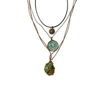 RUIFUU Boho Layered Necklaces,Green Crystal Sun and Floral Pendant Necklace,Vintage Ethnic Choker Necklace Handmade Retro Jewelry Gift for Women