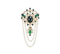 RUIFUU Green Gemstone Tassel Brooch Pin,Gold Vintage Brooches for Women Dresses Fashion Elegant Rhinestone Tassel Brooch Jewelry for Wedding Christmas Festival